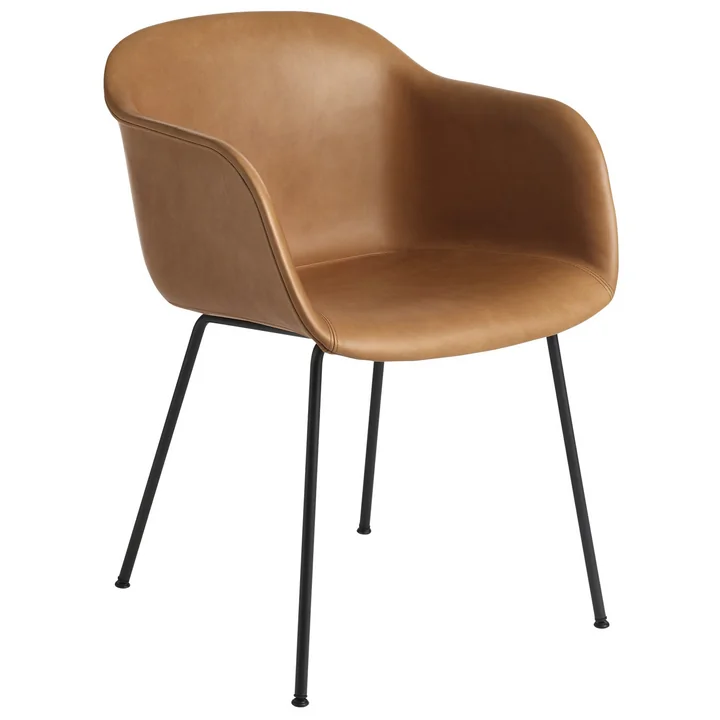Fiber Chair Tube Base black / Refine leather cognac from Muuto