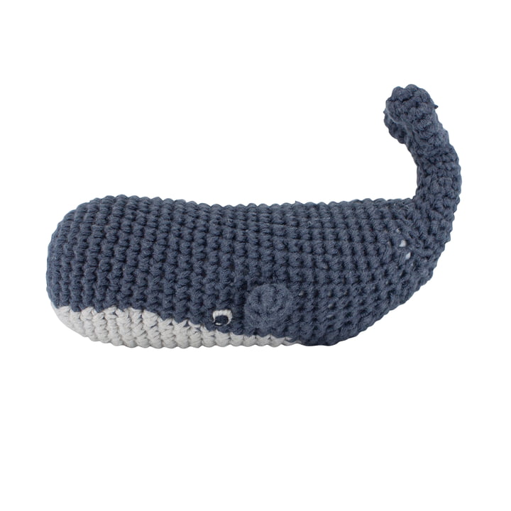 Crochet rattle whale from Sebra in blue