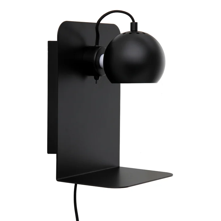 Ball Wall lamp USB with shelf, black matt from Frandsen