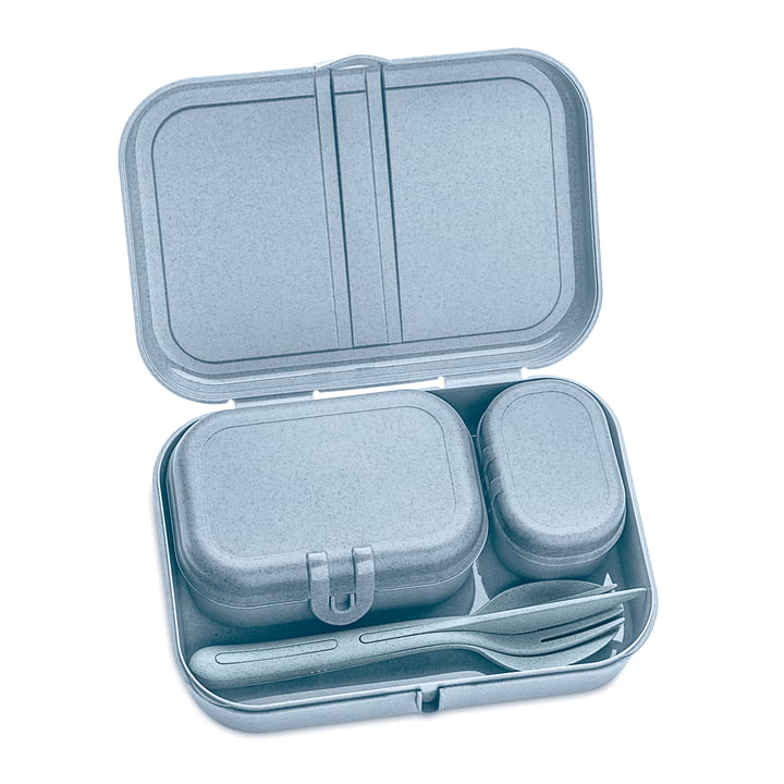 Pascal Ready Lunch box set with Klikk cutlery from Koziol in organic blue