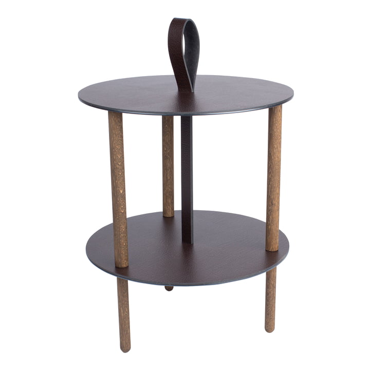 Strap side table, Ø 38 x H 46 cm, smoked oak / Bull brown from LindDNA