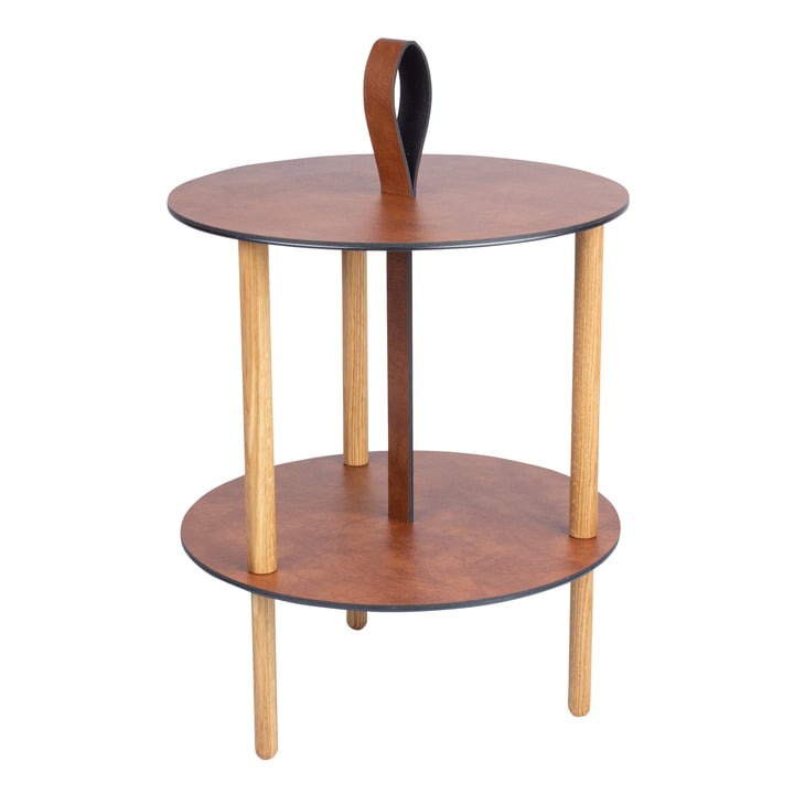 Strap side table, Ø 38 x H 46 cm, natural oak / Bull cognac by LindDNA