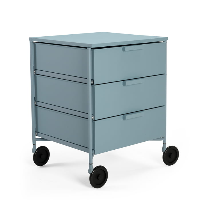 Mobil container with castors, 3 drawers, light blue matt by Kartell