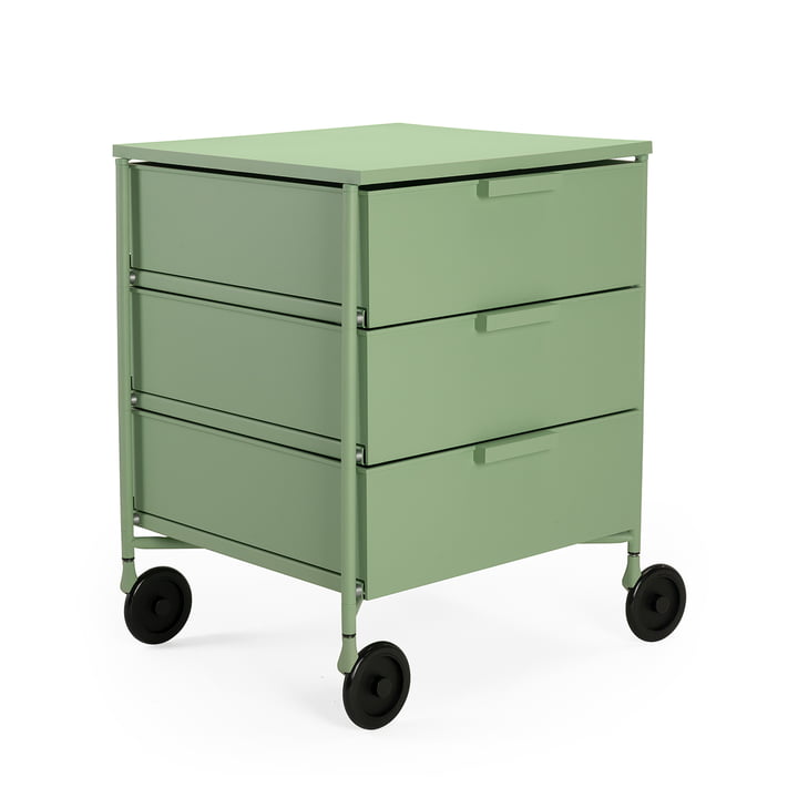 Mobil container with castors, 3 drawers, light green matt by Kartell