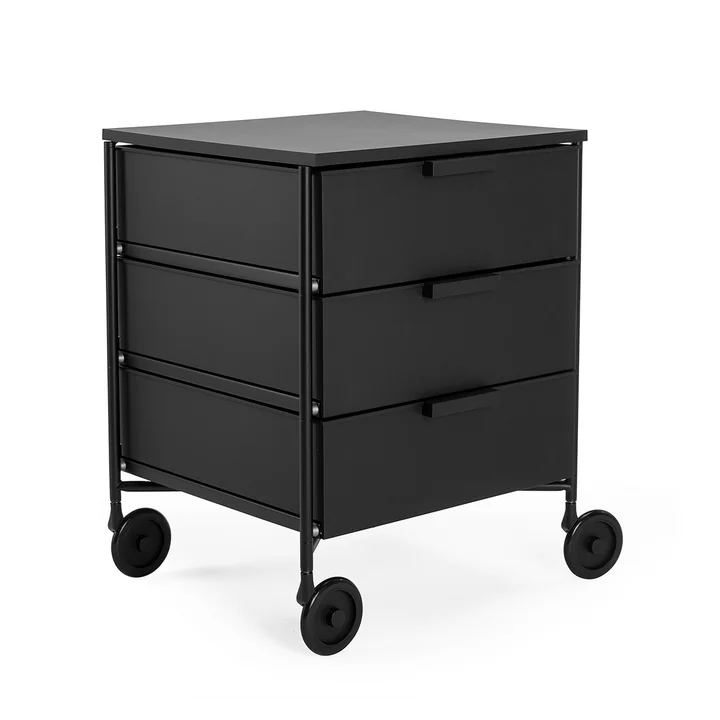 Mobil container with castors, 3 drawers, black matt by Kartell