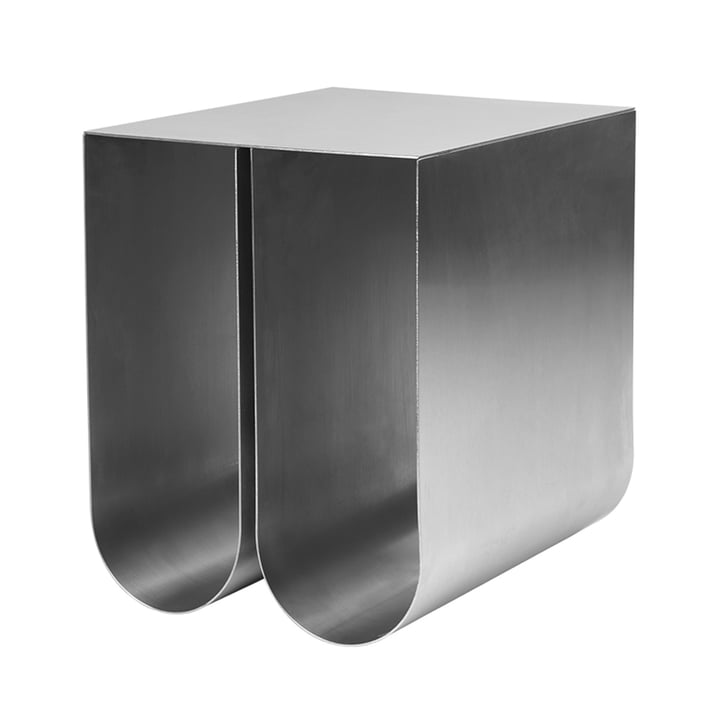 Curved side table by Kristina Dam Studio in stainless steel