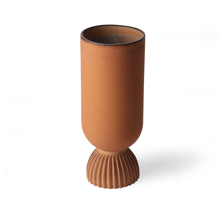 Ribbed vase, Ø 11 x H 25 cm, rustic orange by HKliving