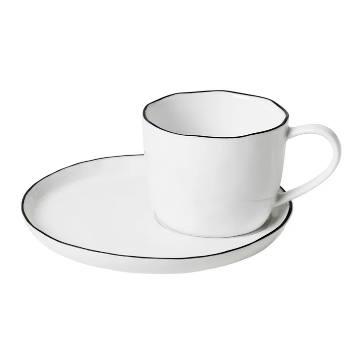 Salt cup and saucer L, 15 cl, white / black from Broste Copenhagen