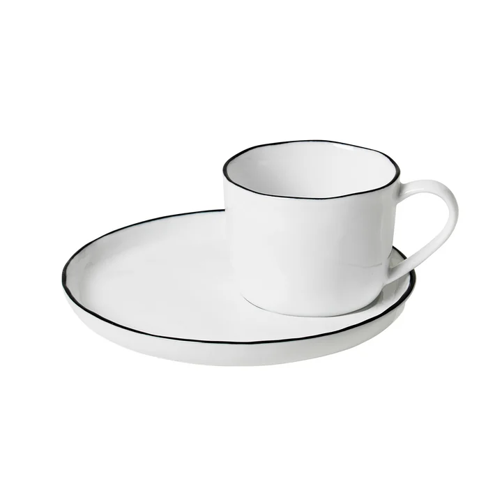 Salt cup and saucer S, 10 cl, white / black from Broste Copenhagen