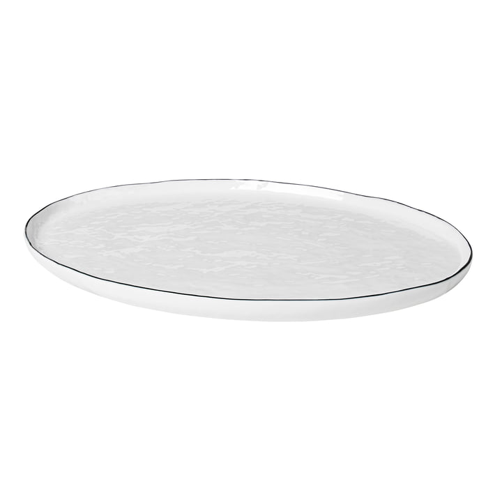 Salt serving plate oval, 38.5 x 26.5 cm, white / black from Broste Copenhagen