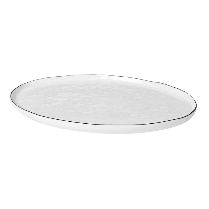 Salt serving plate oval, 38.5 x 26.5 cm, white / black from Broste Copenhagen