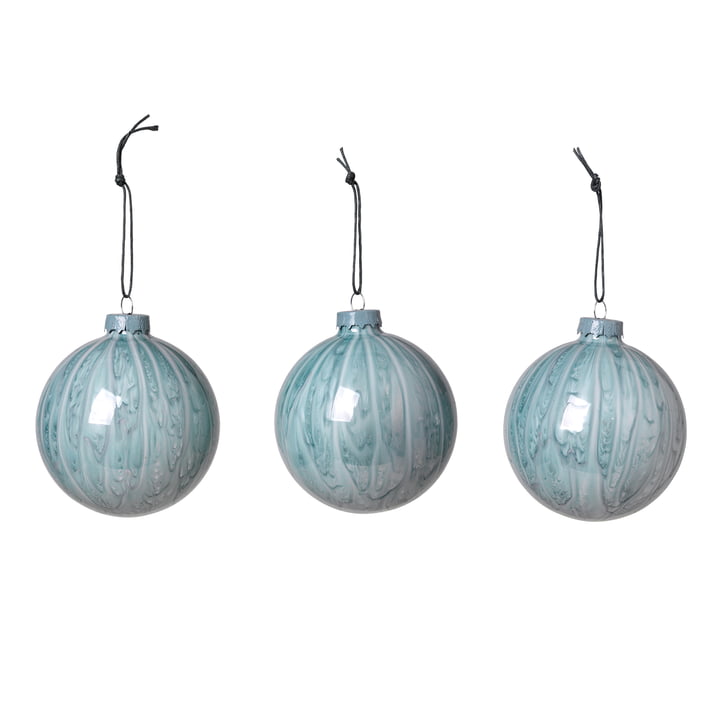 Marble Christmas tree balls, pastel blue (set of 3) from Broste Copenhagen