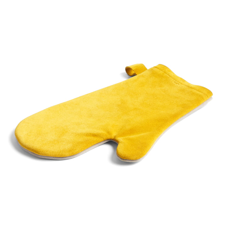 Suede oven gloves, yellow by Hay .