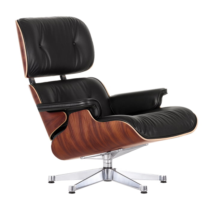 The Lounge Chair by Vitra in the polished, Santos rosewood, leather premium nero in new dimensions