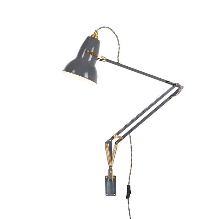 Original 1227 brass wall lamp with wall bracket, elephant gray by Anglepoise