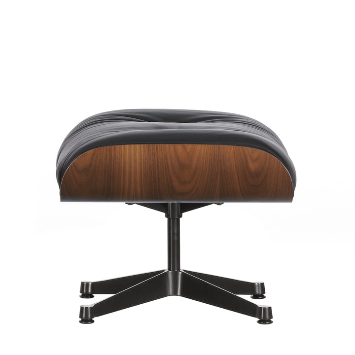 Ottoman from Vitra in polished / sides black, walnut black pigmented, leather premium nero