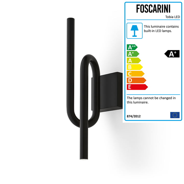 The Tobia LED wall lamp, black by Foscarini