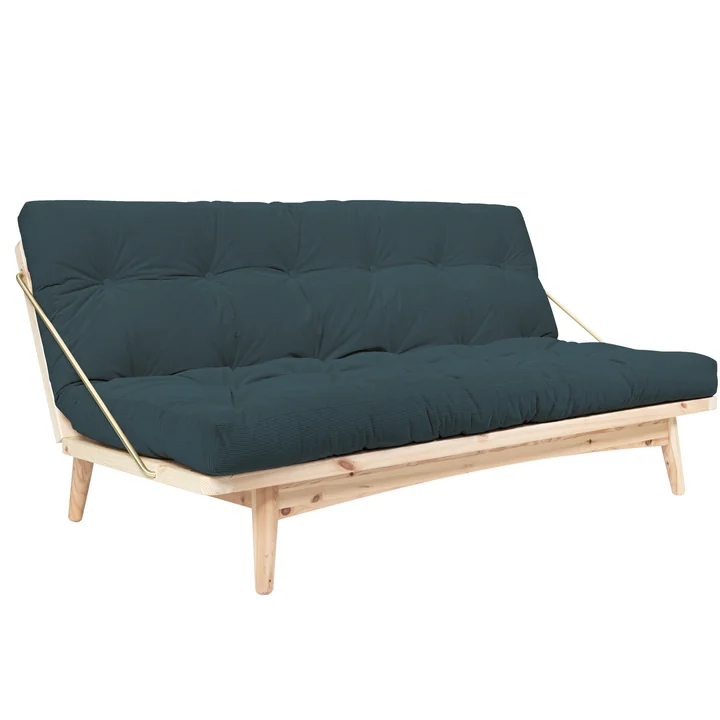 The Folk sofa bed 130 cm, clear lacquered pine / cord pale blue (513) from Karup Design