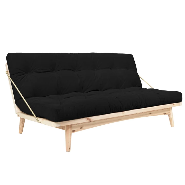 The Folk sofa bed 130 cm, clear lacquered pine / Cord charcoal (511) from Karup Design