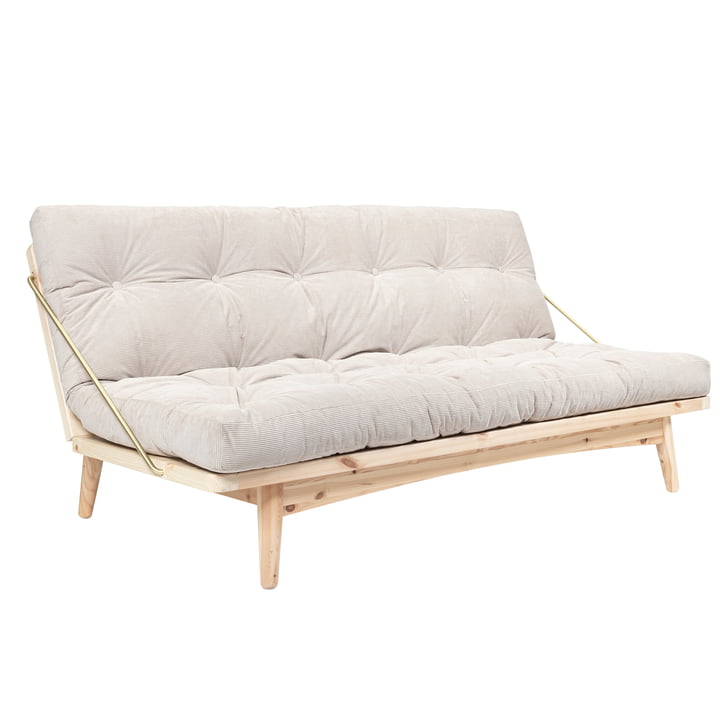 The Folk sofa bed 130 cm, pine clear varnished / Cord ivory (510) by Karup Design