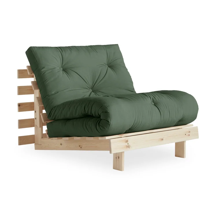 The Roots Sleeping chair 90 cm, pine natural / olive green (756) from Karup Design