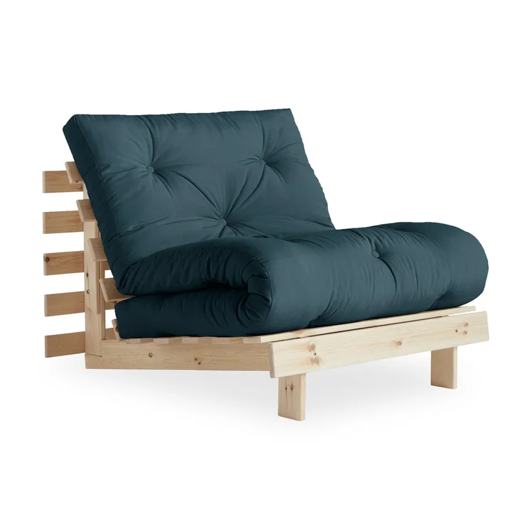 The Roots Sleeping chair 90 cm, pine natural / petrol blue (757) from Karup Design