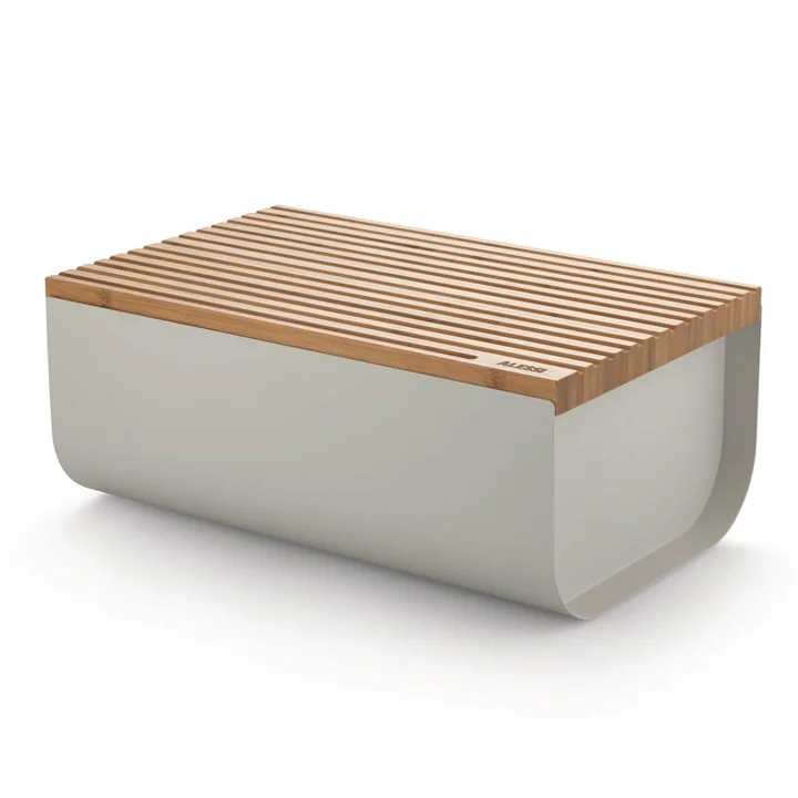 The Mattina bread box with cutting board, bamboo / grey by Alessi