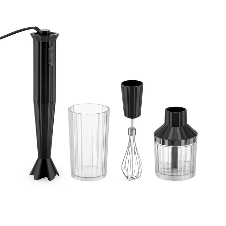 The Plissé hand blender set, black by Alessi