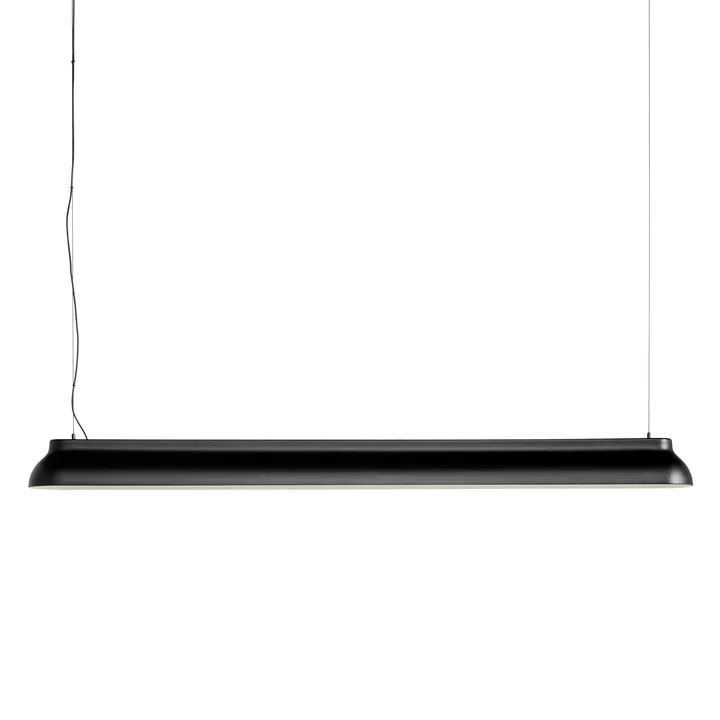 The PC Linear rod pendant light, soft black from HAY