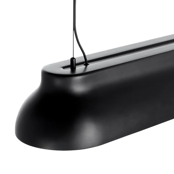 The PC Linear rod pendant light, soft black from HAY