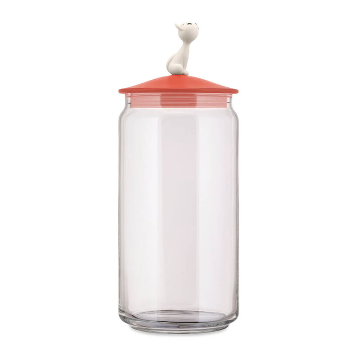 The Miò container for cat food, red-orange from Alessi