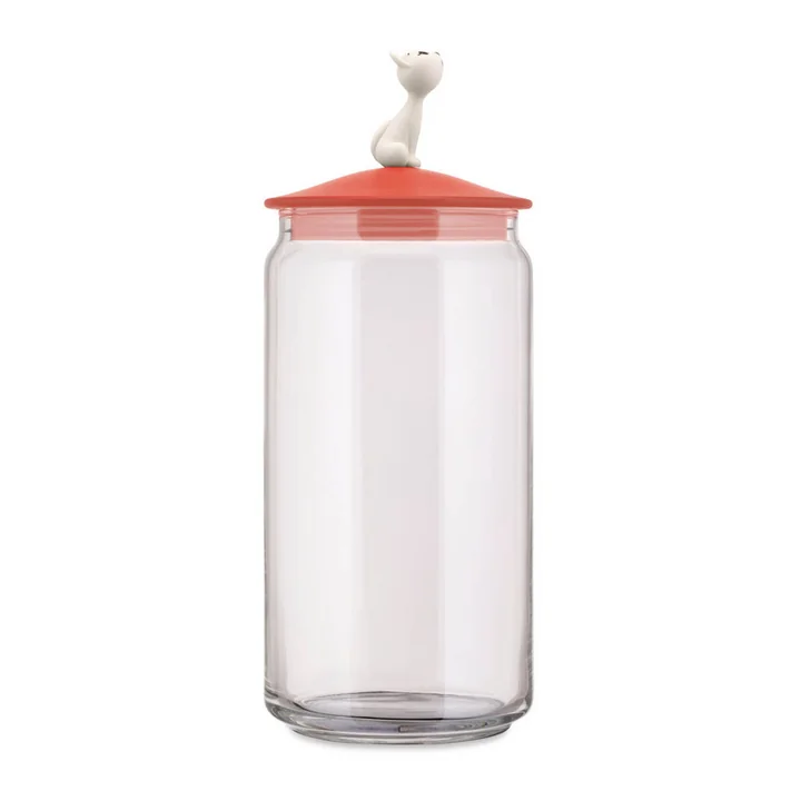 The Miò container for cat food, red-orange from Alessi