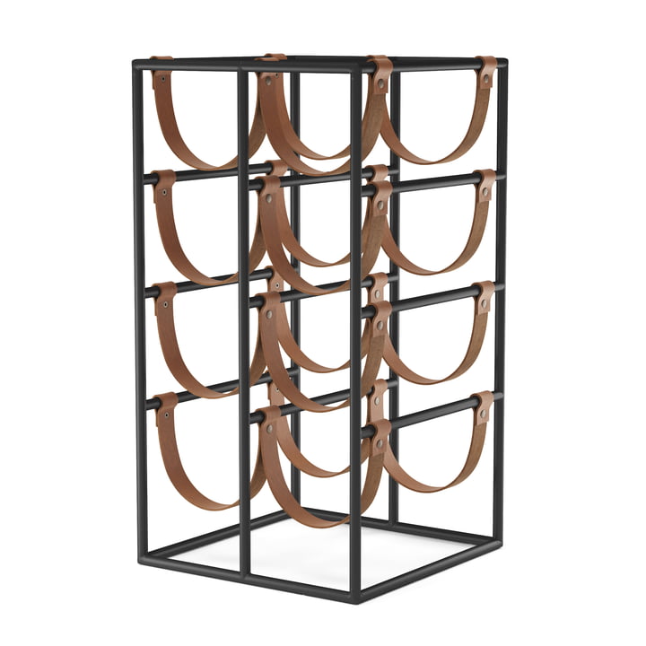 The Umanoff wine rack for 8 bottles, steel black (RAL 9005) / leather brown from Audo