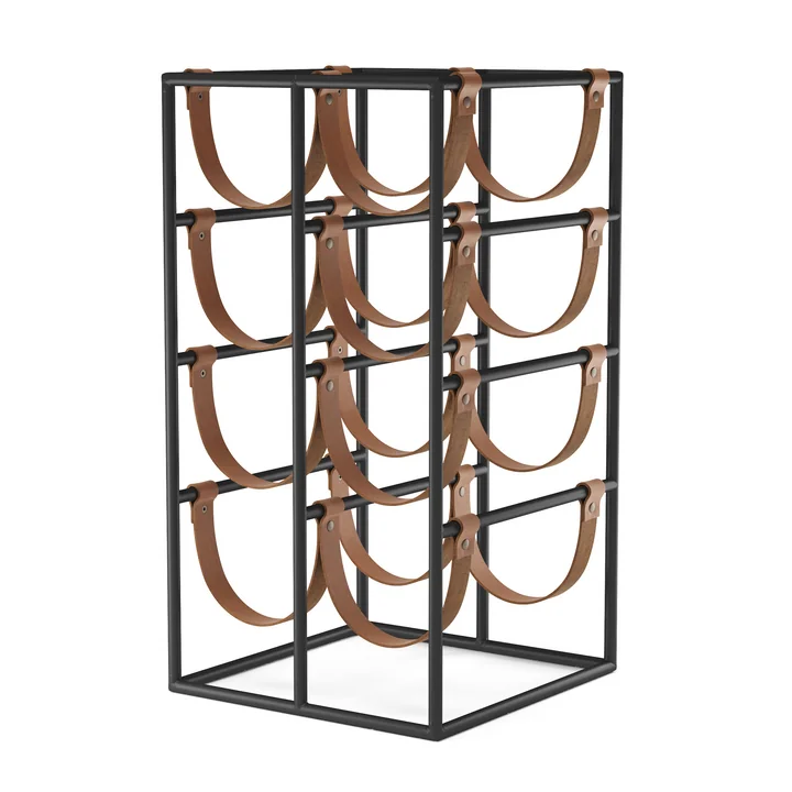 The Umanoff wine rack for 8 bottles, steel black (RAL 9005) / leather brown from Audo