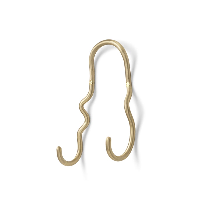 The Curvature Wall hook double by ferm Living in brass