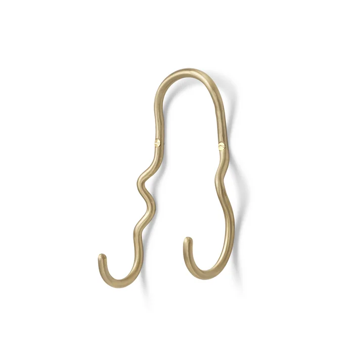 The Curvature Wall hook double by Ferm Living in brass