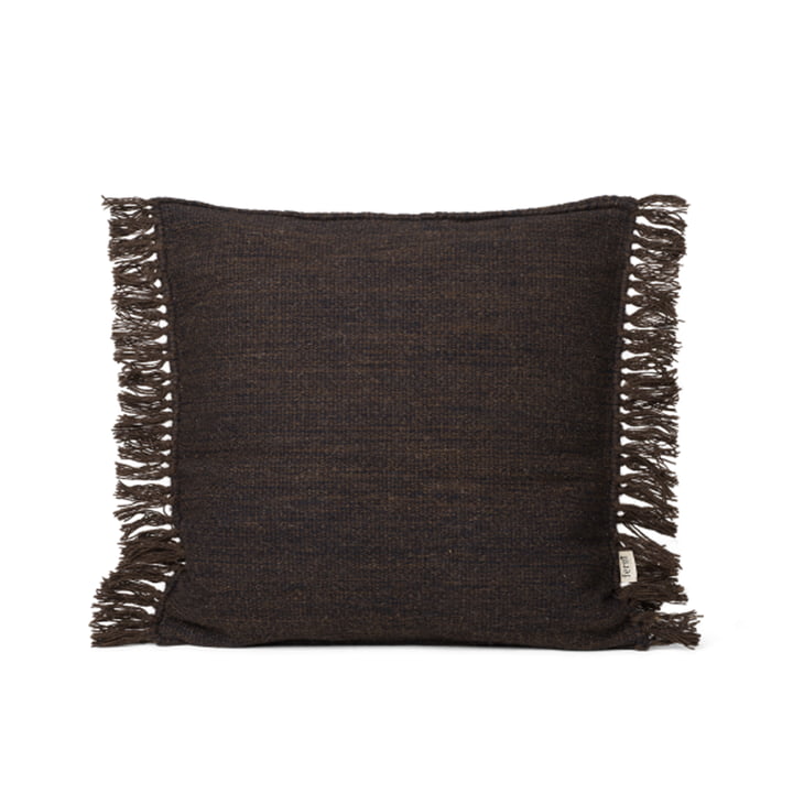 The Kelim Fringe cushion by ferm Living in dark melange, 50 x 50 cm
