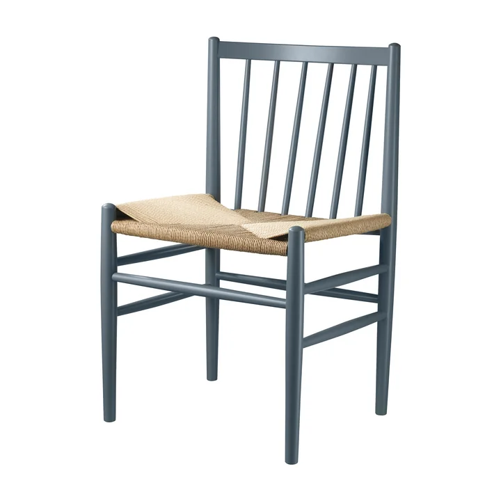 The J80 chair from FDB Møbler in beech blue gray lacquered / natural wickerwork