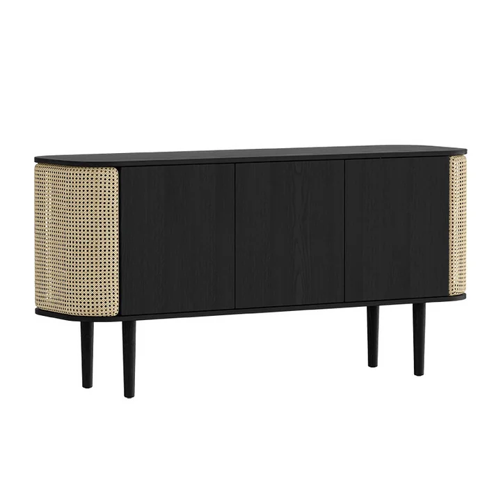 The Treasures Sideboard from Umage in black / wickerwork with 3 doors
