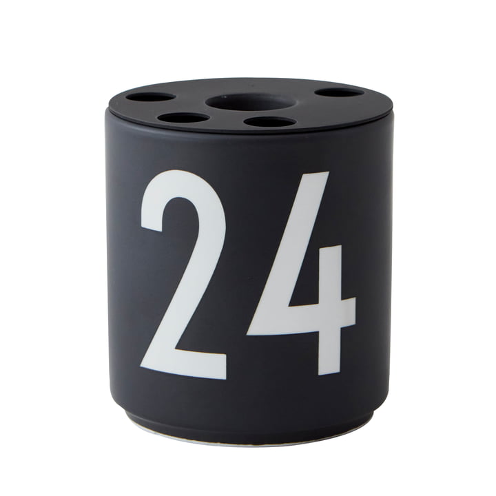 Porcelain candle holder, "24" / black from Design Letters