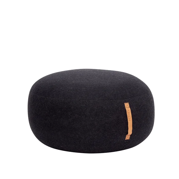 Pouf with leather handle Ø 75 cm, dark grey from Hübsch Interior