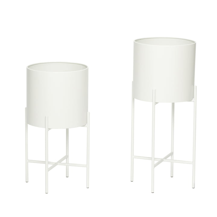 Plant pot with rack set of 2, white from Hübsch Interior