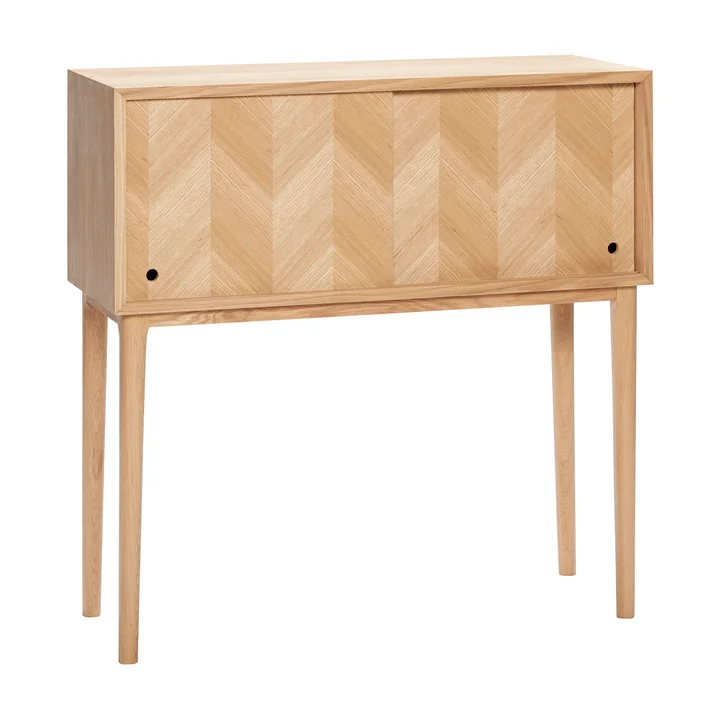 Commode with herringbone look and sliding doors, oak, natural from Hübsch Interior