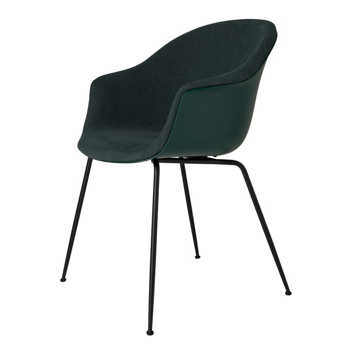 Bat Dining Chair upholstered (metal), black matt / light bouclé (028) by Gubi