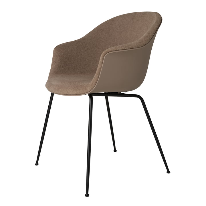 Bat Dining Chair upholstered (metal), black matt / light bouclé (003) by Gubi