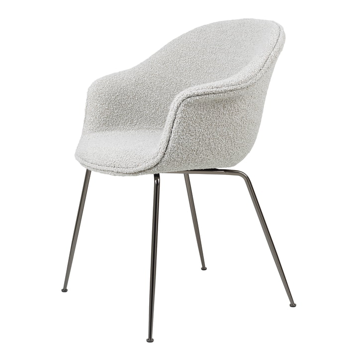 Bat Dining Chair upholstered (metal), black chrome / Karakorum, Dedar (004) by Gubi