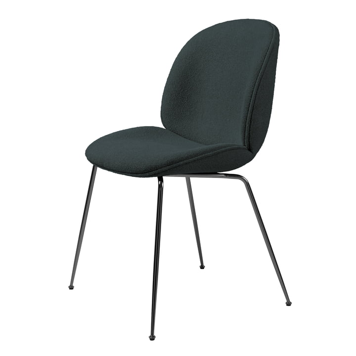 Beetle Dining Chair (upholstered), black chrome / Light Bouclé (0028) by Gubi
