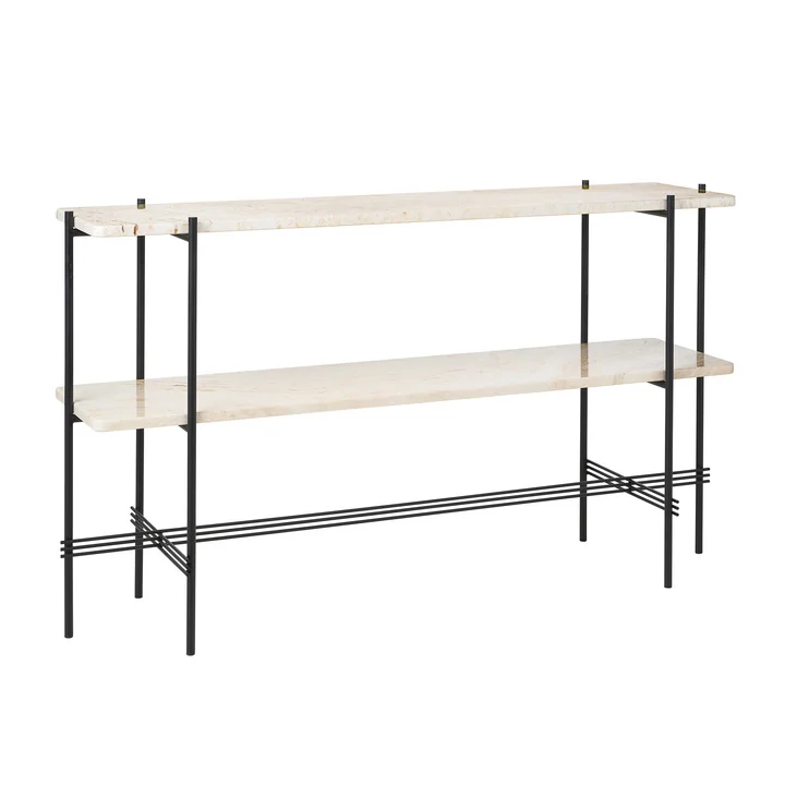 Travertine Console, 2 shelves, black / white from Gubi