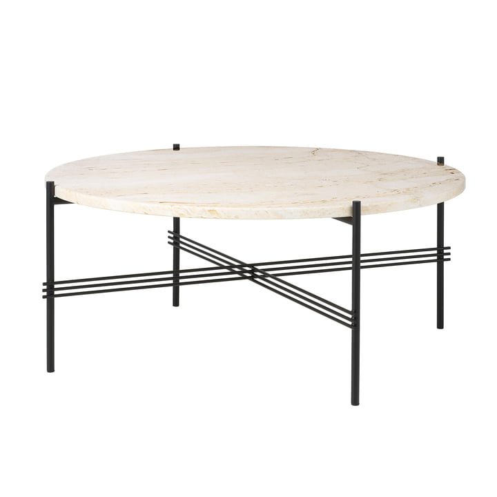 Travertine coffee table, Ø 80 cm, black / white by Gubi