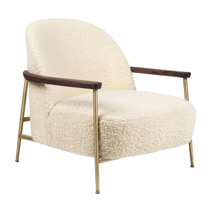 Sejour Lounge Chair with armrests, matt brass / walnut by Gubi